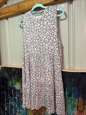 Mud Pie Gray and White Leopard Tiered Sleeveless Dress